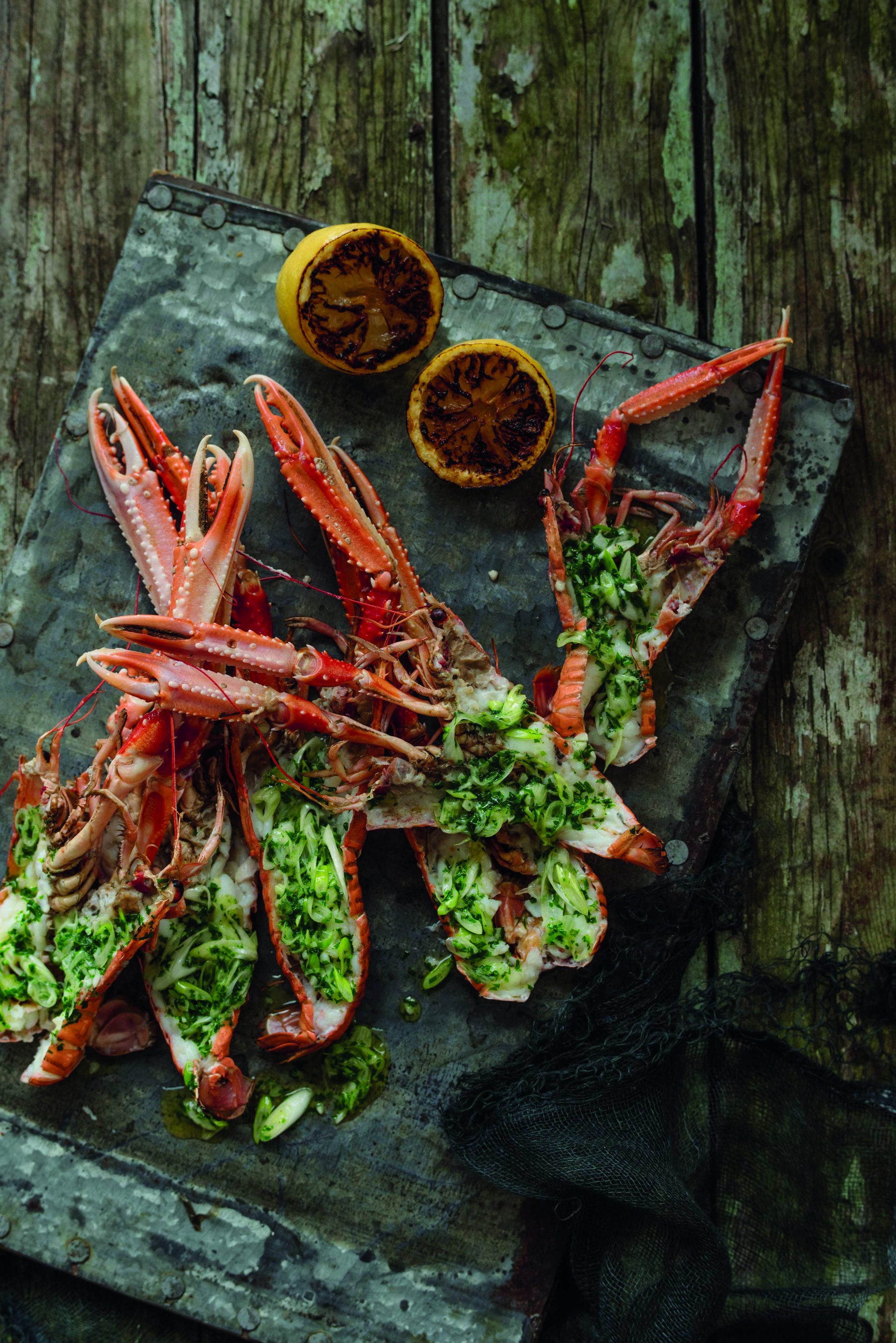 Tom Kitchin Roasted langoustine with spring onion and garlic butter